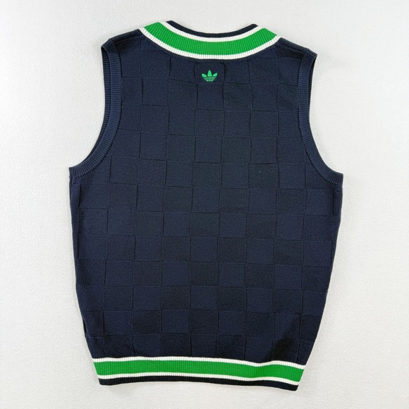 Adidas V Neck Sweater Golf Club Size M Mens Indigo/Green Preppy Knit JN9736, NWT - Picture 2 of 8